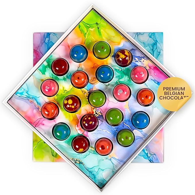 Omniya Delicacy Chocolate Galaxy Bonbon Box – 20 Artisan Bonbons with Gourmet Fillings – Pistachio Hazelnut Coffee Cheesecake Nutella &amp Lemon Feuilletine – Luxury Gift Box 11 oz