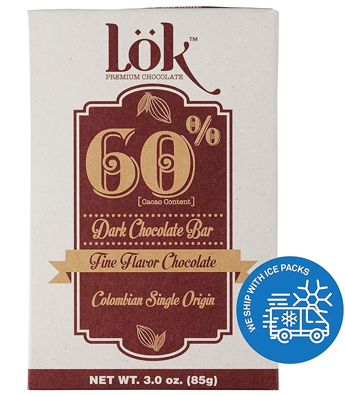 Lok Dark Chocolate Bar 60% Cacao | Fair Trade Non GMO Kosher Gluten Free Vegan Bean-to-Bar Paleo Ethically Sourced Lök | 3.0 Ounce 12 Pack