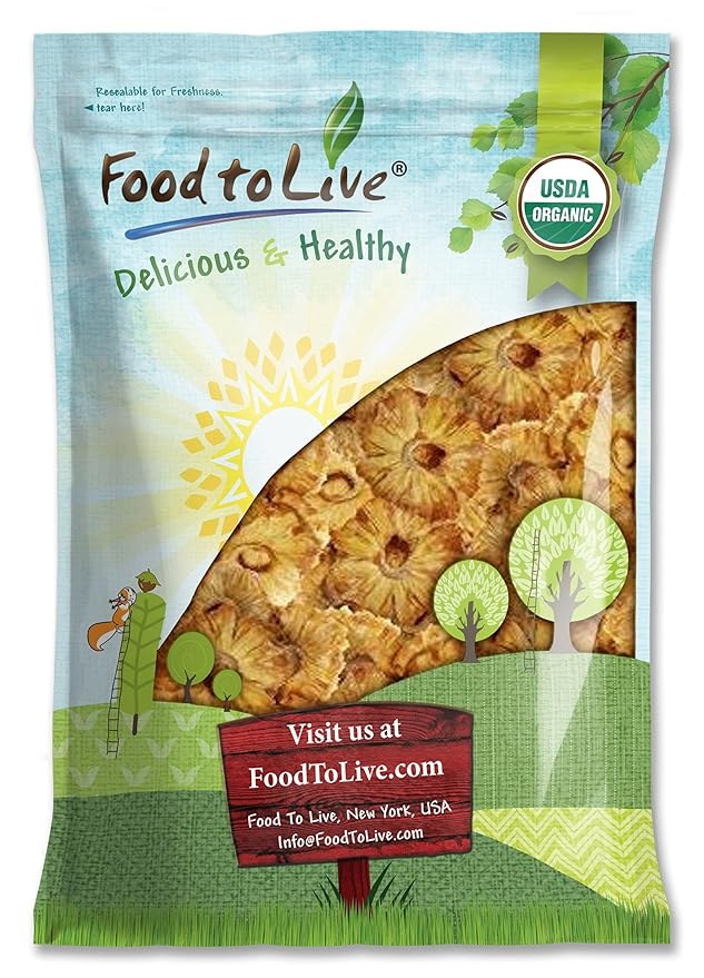 Organic Dried Pineapple Rings 5 Pounds – Non-GMO Flavorful Chewy Fruit Snack Vegan Unsulfured No Sugar Added Bulk Great Addition to Desserts Cakes and Pies No Sulphites Unsweetened