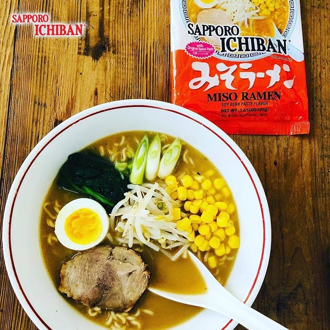 [SAPPORO ICHIBAN] Miso Flavor Ramen Noodles No. 1 Tasting Japanese Instant Noodles (3.5 Oz. x 24 pouches)
