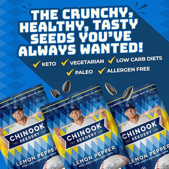 Chinook Seedery Sunflower Seeds to Eat — Jumbo Flavored Roasted Low Sodium Snacks — Keto Friendly Gluten-Free Non-GMO —Lemon Pepper Flavor 4 oz (12-Pack)