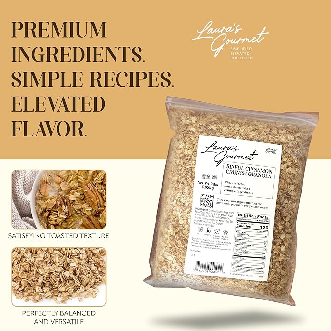 Laura's Gourmet Granola - Sinful Cinnamon Crunch - Gluten Soy &amp Dairy Free - Organic Agave Cinnamon &amp Pure Ground Vanilla Vegan Artisan Chef's Trifecta of Taste Texture &amp Mouthfeel -