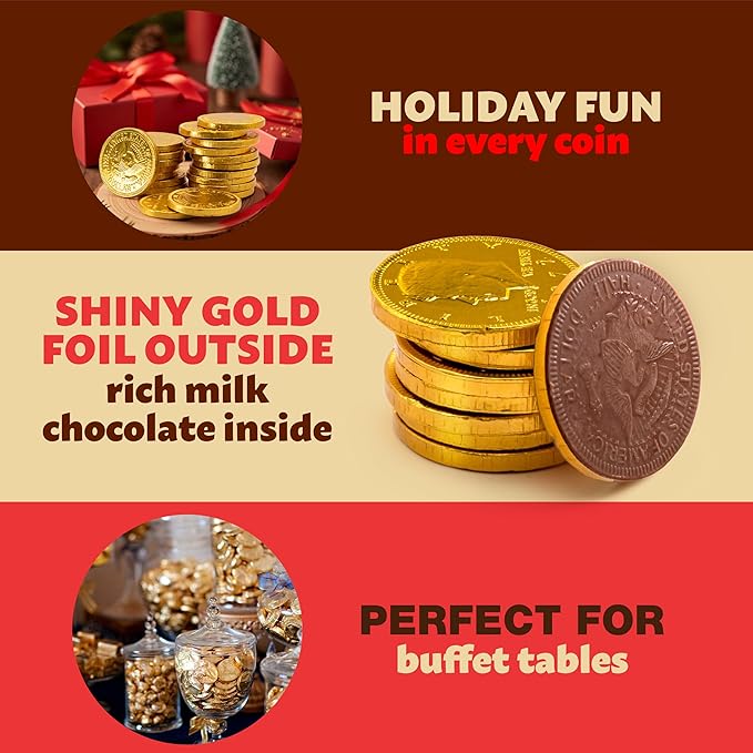 Chocolate Coins | 1.5-Pound Bag -125 Count | Bulk Chocolate Gold Coins for Holiday Gifts | Individually Wrapped Gold Candy for Gifting and Goodie Bags