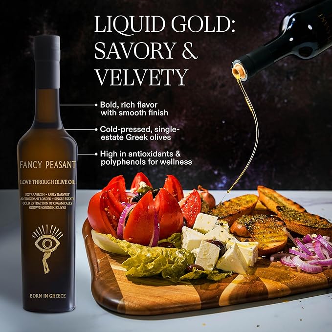 Fancy Peasant Everything Olive Oil 500ML Bottle of Greek Extra Virgin Olive Oil Polyphenol Rich EVOO with Olives from Greece
