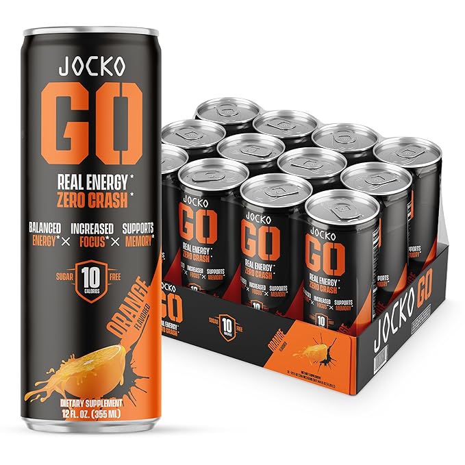 Jocko GO Energy Drink (Afterburner Orange) - Keto Vitamin B12 Vitamin B6 Electrolytes L Theanine Magnesium- Energy Boost Sugar Free Nootropic Monk Fruit Blend - 12 Pack