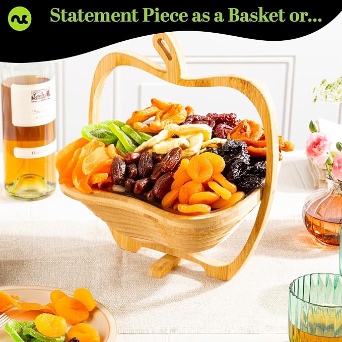 NUT CRAVINGS - Dried Fruit Flower Bouquet Arrangement in Wooden Apple-Shaped Gift Basket + Tray (9 Assortment) Ramadan Gifts Healthy Snack Care Package