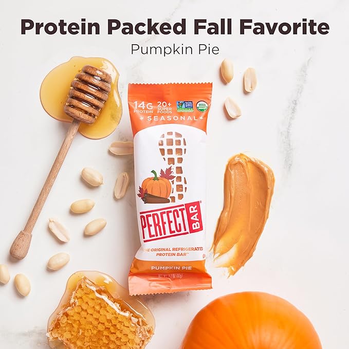 Perfect Bar Pumpkin Pie Protein Bar High Protein Organic Gluten Free Soy Free Non GMO No Sugar Alcohols 2.2 Ounce Bar 24 Count
