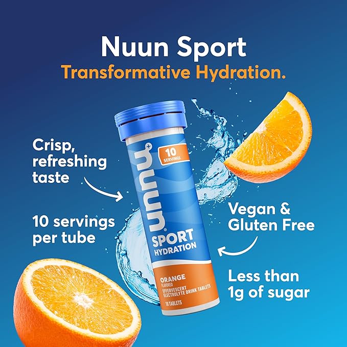 Nuun Sport Electrolyte Tablets with Magnesium Calcium Potassium Chloride &amp Sodium Gluten Free &amp Vegan Orange 8 Pack (80 Servings Total)