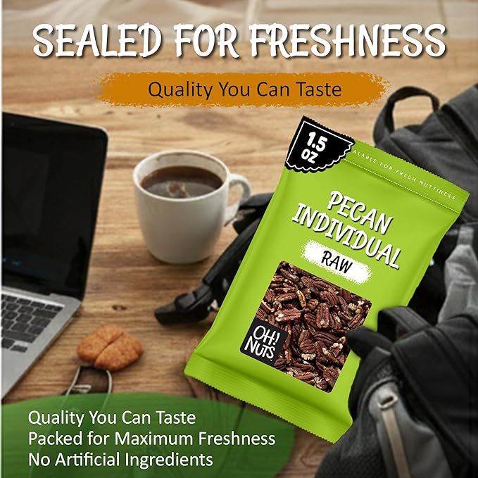 Oh! Nuts Pecan Raw Individual Nut Snacks for On-the-Go - 12 Convenient Nut Snacks for School - Bulk Nuts Variety - Individual Packs (1.5 oz Each)