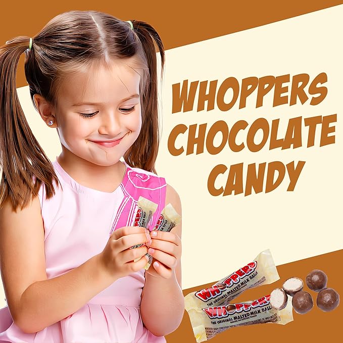 Whoopers Malted Milk Chocolate Candy Balls 2 Lbs Bulk Individually Wrapped Fun Size Packs 3 Balls Per Pack Original Malted Milk Balls Chocolate Candy Classic Treat for Office Snack and Movies Ap