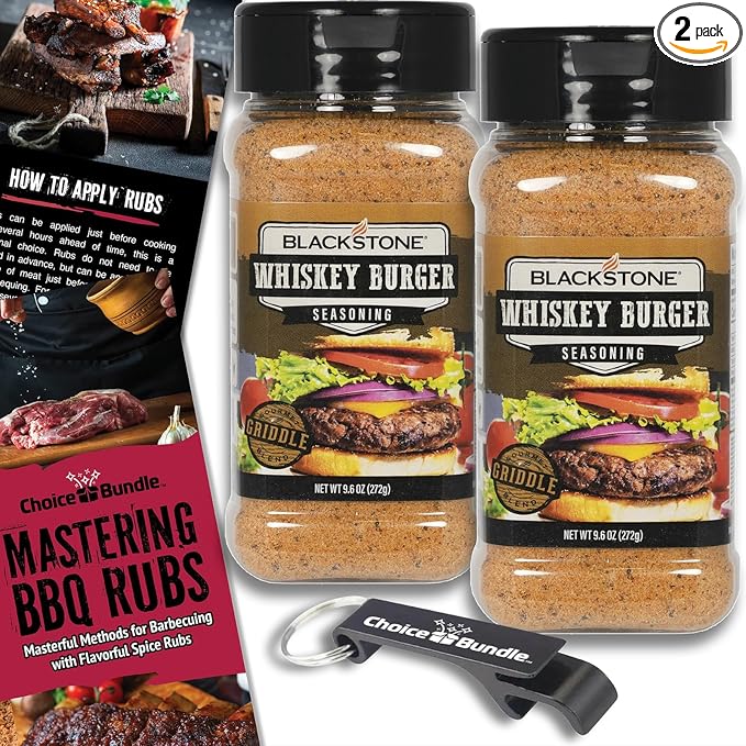 Blackstone Whiskey Burger Seasoning – Gourmet Griddle Premium Barbecue Rub 2 Pk (19.2 oz) + BBQ Masters &amp Opener (4 Items)!