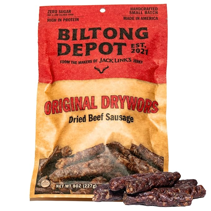 Biltong Depot Original Drywors - 8oz | Air-Dried Beef Snack Sticks | High Protein | Paleo and Keto Friendly | Zero Sugar | Gluten Free | No Artificial Preservatives | No MSG