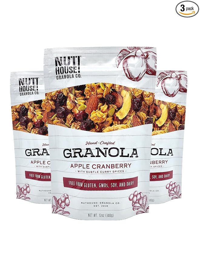 NutHouse! Granola Company - Premium Apple-Cranberry Granola | Certified Gluten-Free Non-GMO Kosher | Vegan Soy-Free | 12 oz. Bag (3-Pack)
