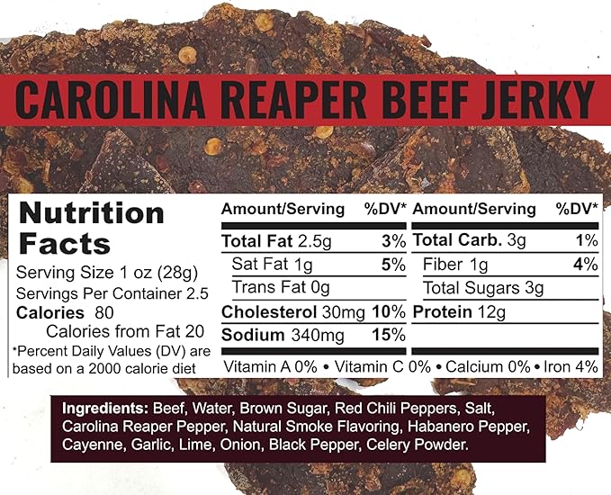Slate Belt Smokehouse Carolina Reaper Jerky Spicy Beef Jerky with Carolina Reaper Hot Peppers 2.5 Ounce (Pack of 3)