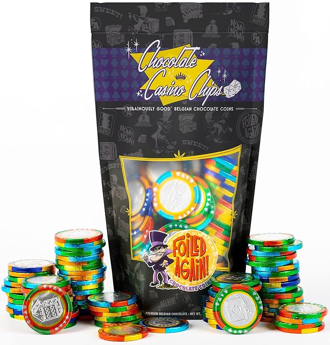 Foiled Again! Chocolate Casino Chips - Belgian Milk Chocolate Coins - Assorted Casino Designs - Sealed Resealable Bag - 1 pound