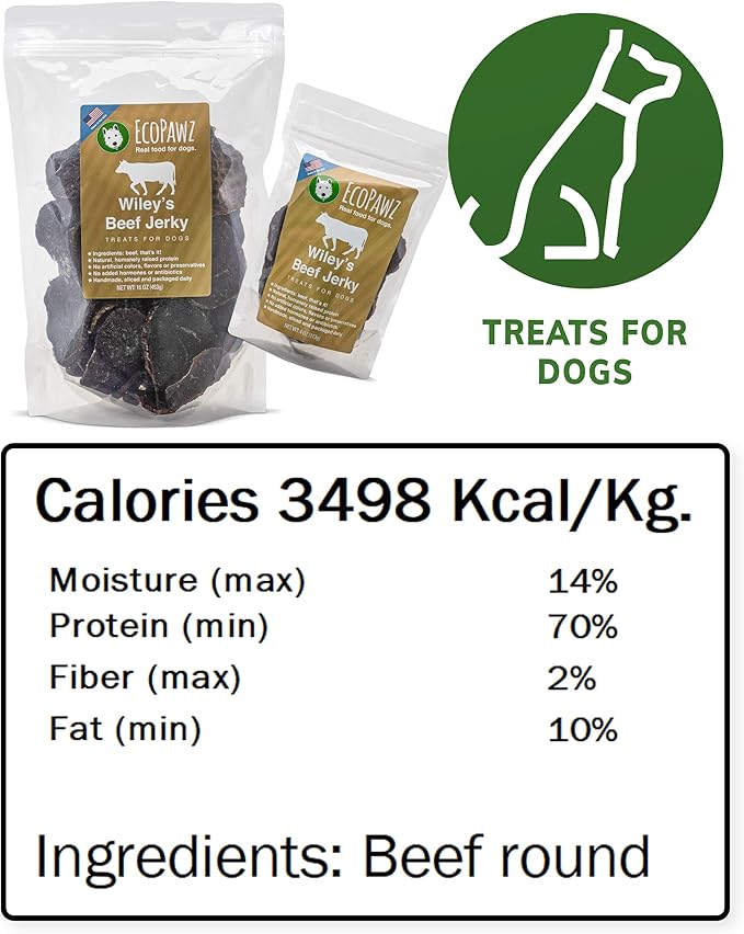 Wiley's Beef Jerky Pet Treats Grain Free All-Natural Human Grade Made in The USA (Beef 2-Pack 4 oz. Bags)