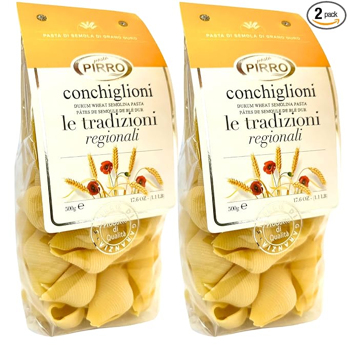Pasta Pirro Conchiglioni 1.1 lb. (500g)(Pack of 2) Jumbo Pasta Shells for Stuffing - Conchiglie - Caccavella - Lumaconi - Similar to Cannelloni Tubes - Manicotti