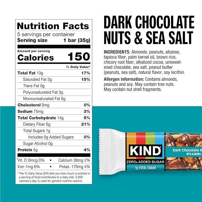 KIND ZERO Added Sugar Bars Variety Pack Dark Chocolate Nuts &amp Sea Salt Caramel Almond &amp Sea Salt Peanut Butter Dark Chocolate Keto Friendly Snacks Gluten Free 5g Protein 15 Count