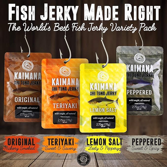 Kaimana Ahi Tuna Fish Jerky - Premium Protein &amp Rich In Omega-3's - All Natural &amp Wild Caught Tuna Jerky. Made in Hawaii USA. (7 Pack Ultimate Bundle)