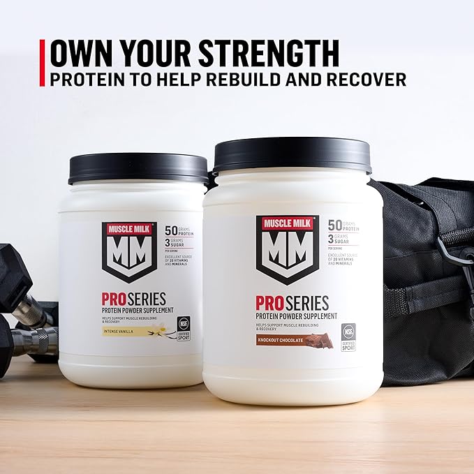 Muscle Milk Pro Series Protein Powder Supplement Slammin' Strawberry 2 Pound 11 Servings 50g Protein 3g Sugar 20 Vitamins &amp Minerals NSF Certified for Sport Packaging May Vary