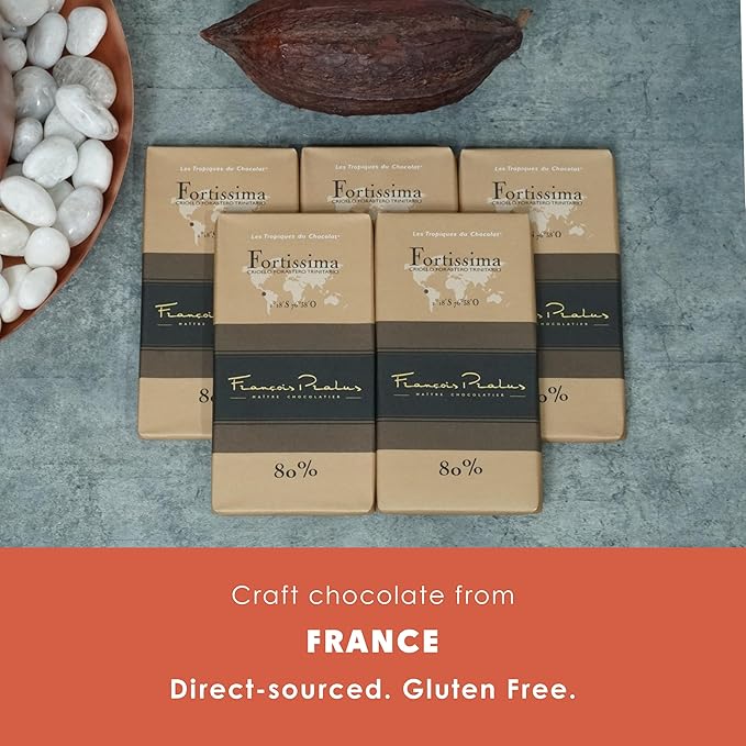 François Pralus Fortissima 80% Dark Chocolate 5 Pack - French Chocolate - Bean-to-Bar Direct Trade - Vegan Gluten-Free Soy-Free - Bundle