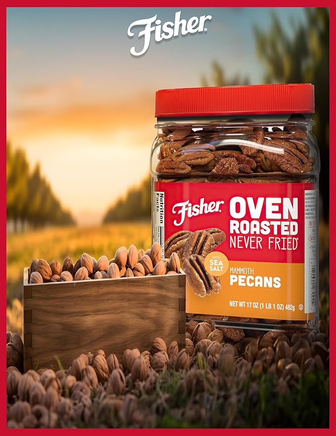 Fisher Oven Roasted Never Fried Mammoth Pecans17 OuncesHeart Healthy Snacks for AdultsMade with Sea SaltNo Added Oil or Artificial IngredientsGluten FreeVegan ProteinBulk(Pack of 2)