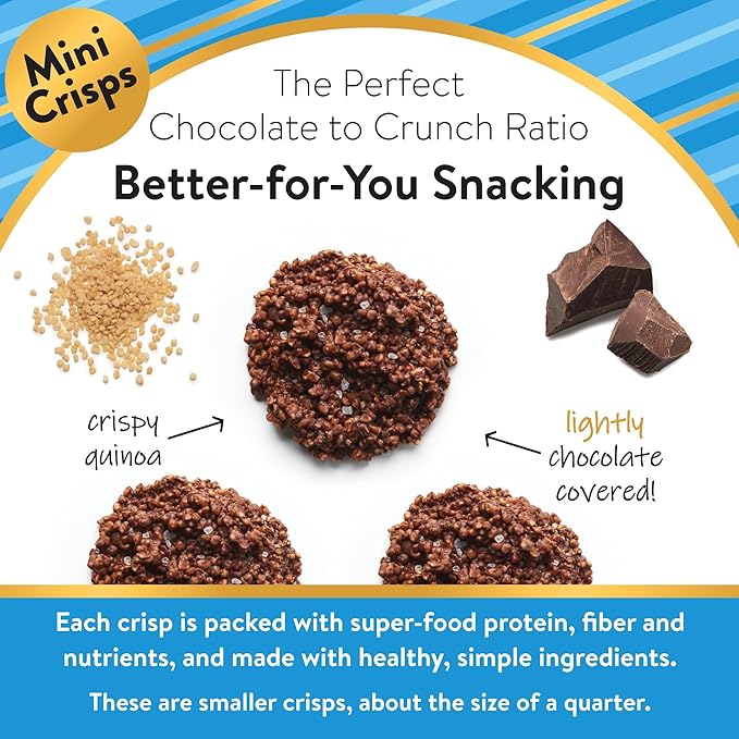 Undercover Snacks Chocolate Quinoa Crisps - Dark Chocolate + Sea Salt Quinoa Crisps | 7-Pack 3oz Bags of Mini Crisps | Gluten Free Nut-Free Allergen Friendly Kosher Plant-Based