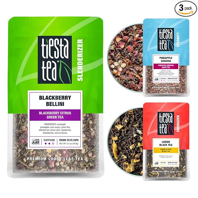 Tiesta Tea - Summer Mocktail Kit Loose Leaf Premium Gift Box 3 Pouches Caffeinated Make Hot &amp Iced Tea Set with Green White &amp Black Brews 25 Cups per Bag