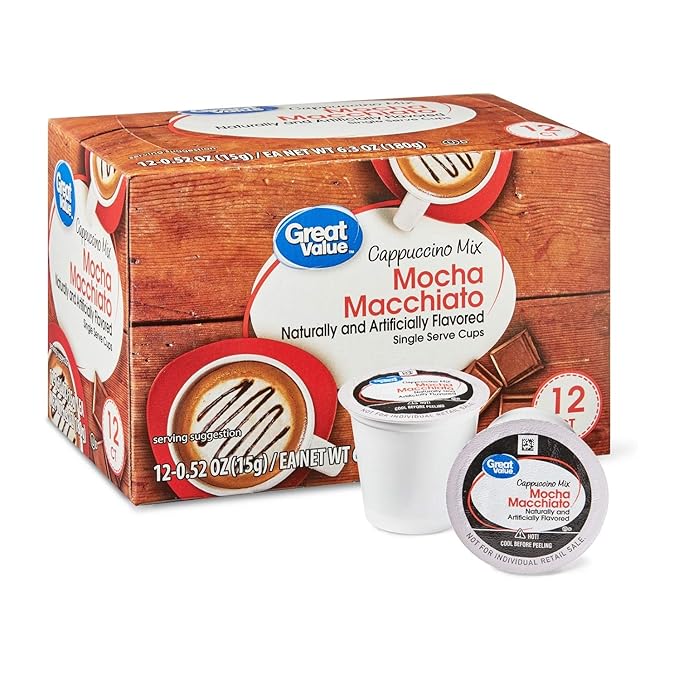 Great Value Cappuccino Coffee and Hot Drink Single Serve Pods 12 Count (Mocha Macchiato Cappuccino Pack of 2)