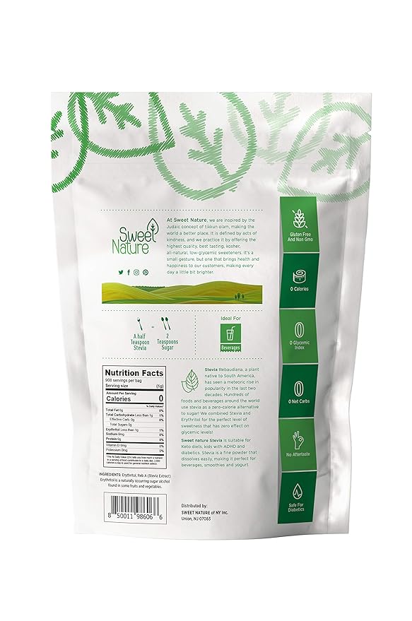 Sweet Nature | Stevia Erythritol Sweetener Powder - Keto Sugar Substitute for Diabetics - Vegan Low Carb Healthy 100% Natural and Kosher (32 Oz)