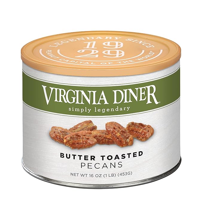 Virginia Diner - Gourmet Natural Butter Toasted Cashews 16 Ounce Tin of Sweet Buttery Glazed Jumbo Cashews in a Resealable Can