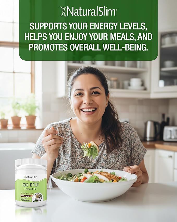 NaturalSlim Coconut Oil with CoQ10 - MCT Oil Organic Coconut Oil for Baking Mixing with Shake Smoothies Coffee or Ingest Directly - Supports Energy Metabolism and Immune System Fresh Flavor