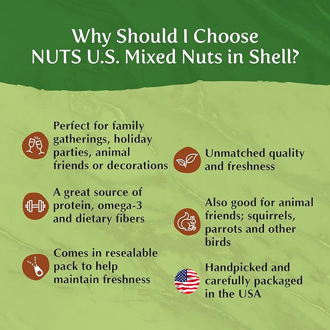 NUTS U.S. – Mixed Nuts In Shell (Almonds Walnuts Hazelnuts Pecans Brazil Nuts) | No Added Colors and No Artificial Flavors | Fresh Buttery Taste and Raw |Packed In Resealable Bags (2 LBS)