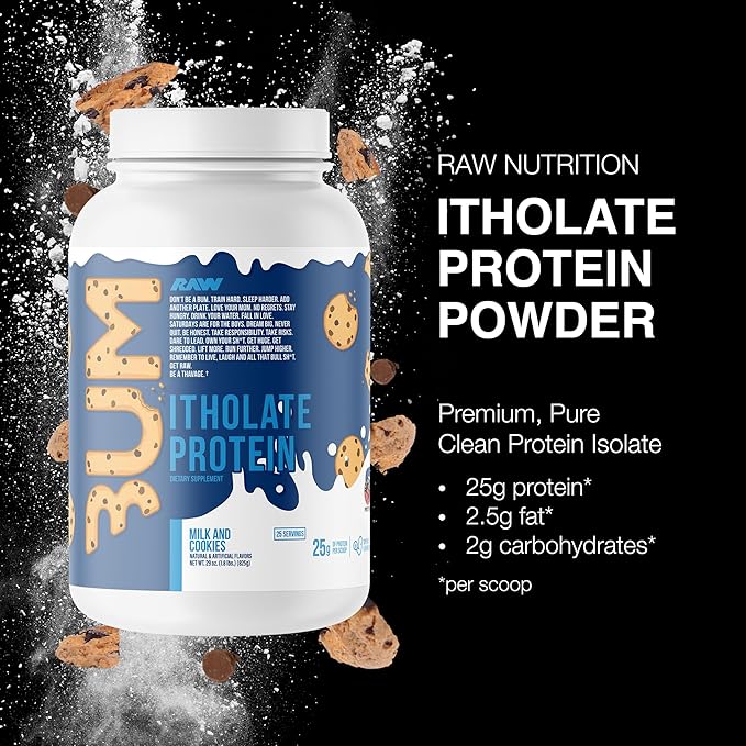 RAW Whey Isolate Protein Powder Milk &amp Cookie (CBUM Itholate) - 100% Grass-Fed Sports Nutrition Powder for Muscle Growth &amp Recovery - Low-Fat Low Carb Naturally Flavored - 25 Servings