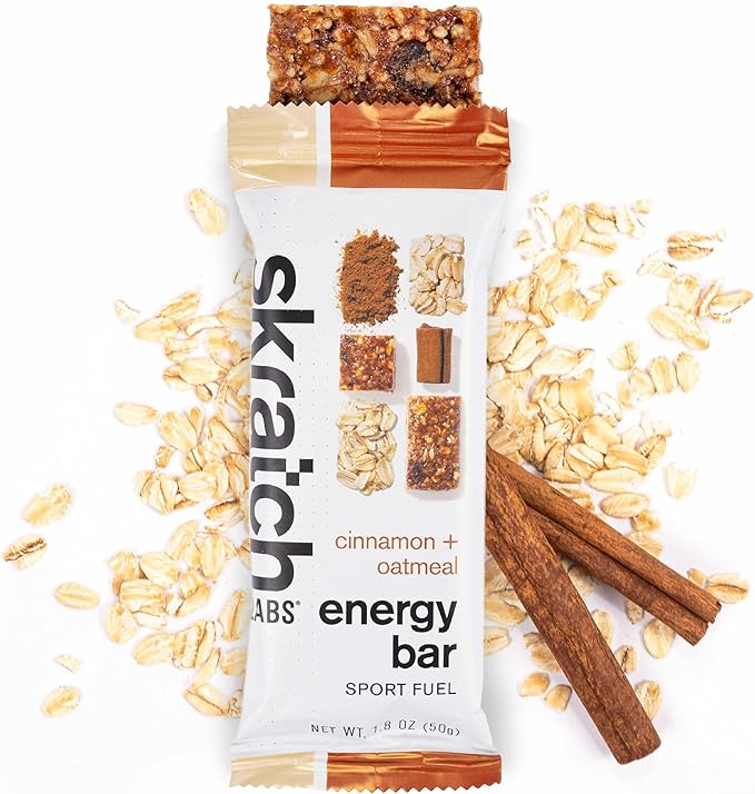 Skratch Labs Energy Bar | Cinnamon + Oatmeal (12 Pack) | Plant Based Healthy Snack | Low Sugar - 5g Protein | Non-GMO Gluten Free Soy Free Vegan Kosher