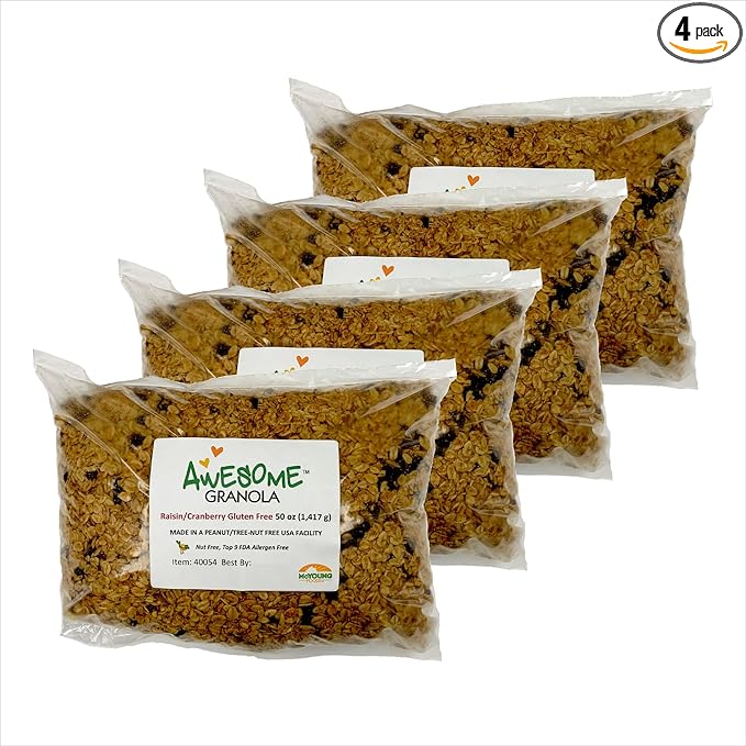 Awesome Granola - Gluten Free Allergen Free Nut Free Soy Free Granola 4 count 50 oz bags - Raisin Cranberry