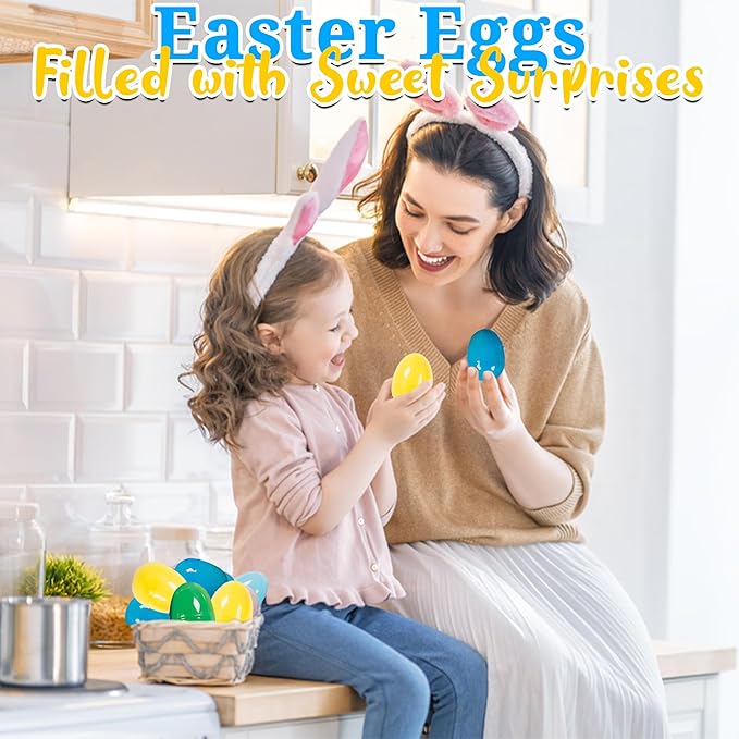 Fun Express Prefilled Easter Eggs Bulk 24 Count - Premium Candy Filled Plastic Eggs for Easter Hunt | Assorted Chocolate &amp Sweet Treats Inside | Perfect Easter Basket Stuffers for Kids Party Suppl