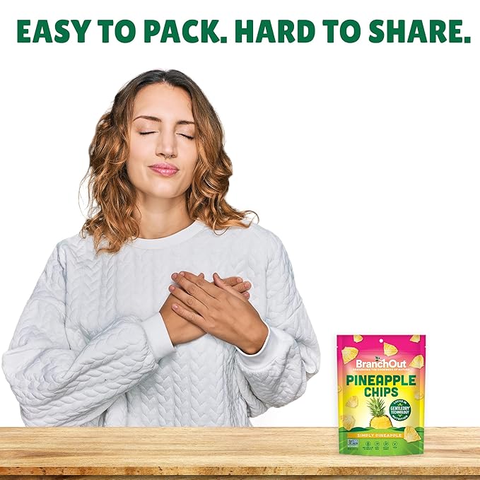 BranchOut Pineapple Chips No Sugar Added Real Dried Pineapple Chunks GentleDry Better than Freeze Dried Pineapple Healthy Vegan Snacks for Kids &amp Adults 1.5 oz (Pack of 4)