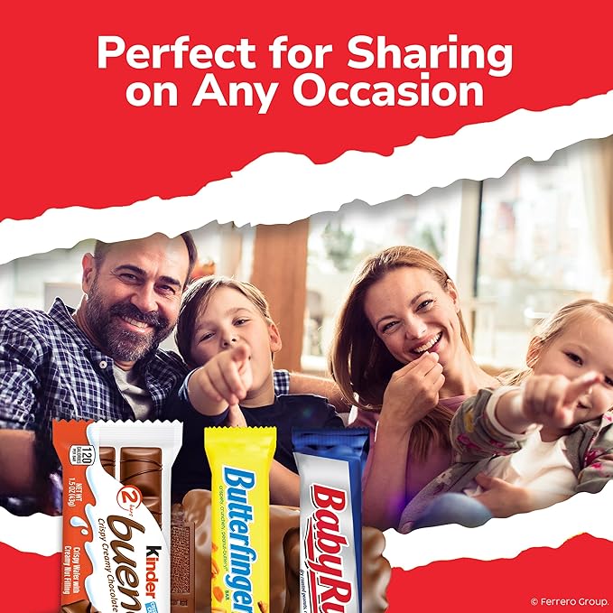 Butterfinger Baby Ruth Kinder Bueno Assorted Crispy Creamy Nutty Variety Mix 15 Count Full Size Candy Bars 26.2 oz