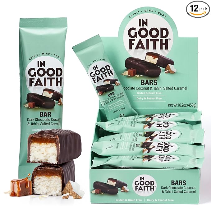 In Good Faith Dark Chocolate Coconut &amp Salted Caramel Bars Healthy Gluten Free Vegan Dairy Free Chocolate Bars (12 pack)