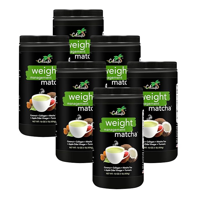 CAcafe ACV Turmeric Matcha Tea | 9g Protein | Superfoods Blend: ACV Turmeric Collagen Coconut Matcha | Instant Hot/Cold Mix | Non-GMO No Artificial Flavors | Energizing Meal Replacement | 6 Pack