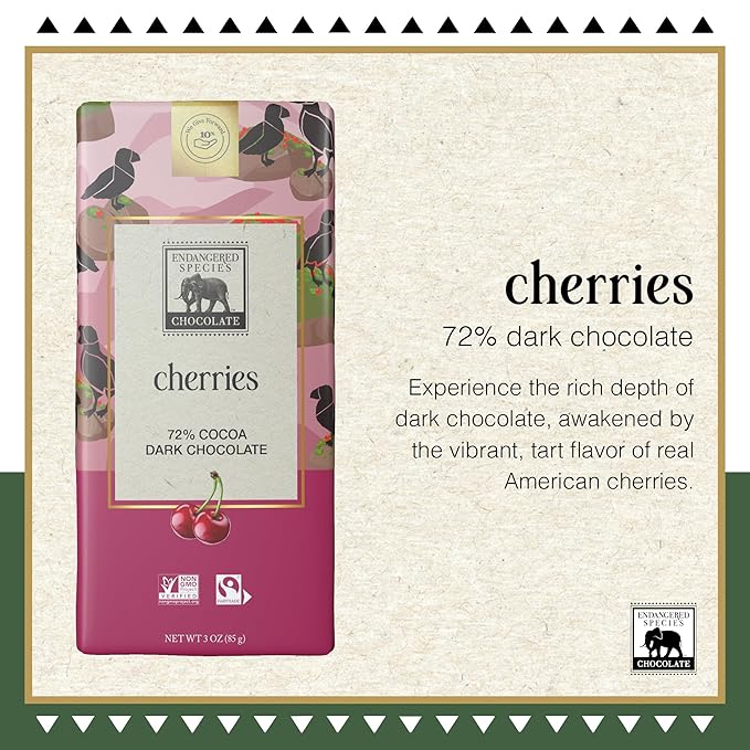 Endangered Species Dark Chocolate Bar with Cherries (72% cocoa)