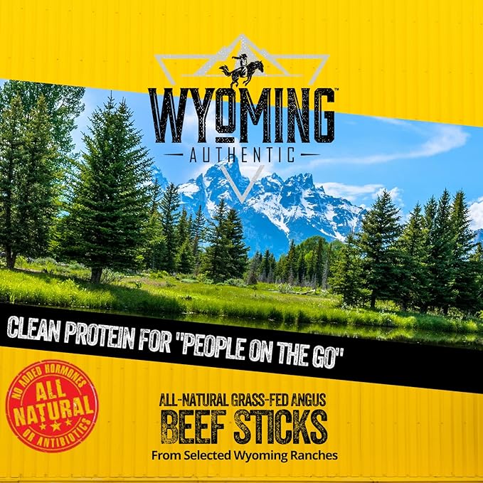 Wyoming All Natural Grass Fed Beef Sticks - Wild Ginger Flavor - Pack of 12 - Nitrate Free Jerky Meat Sticks - No Artificial Ingredients - Clean Tasty Meat Snacks - Angus Beef Sticks Individually Wrap