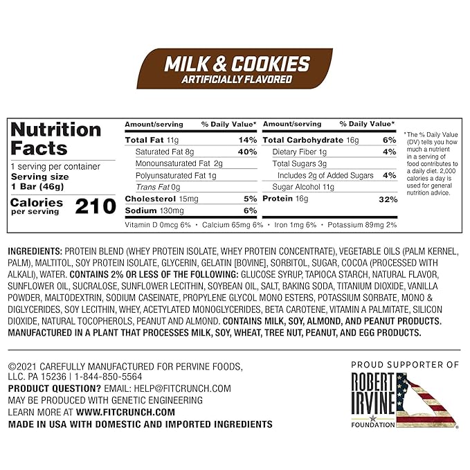 FITCRUNCH Protein Bars Snack Size Variety Pack Gluten Free 18 Pack