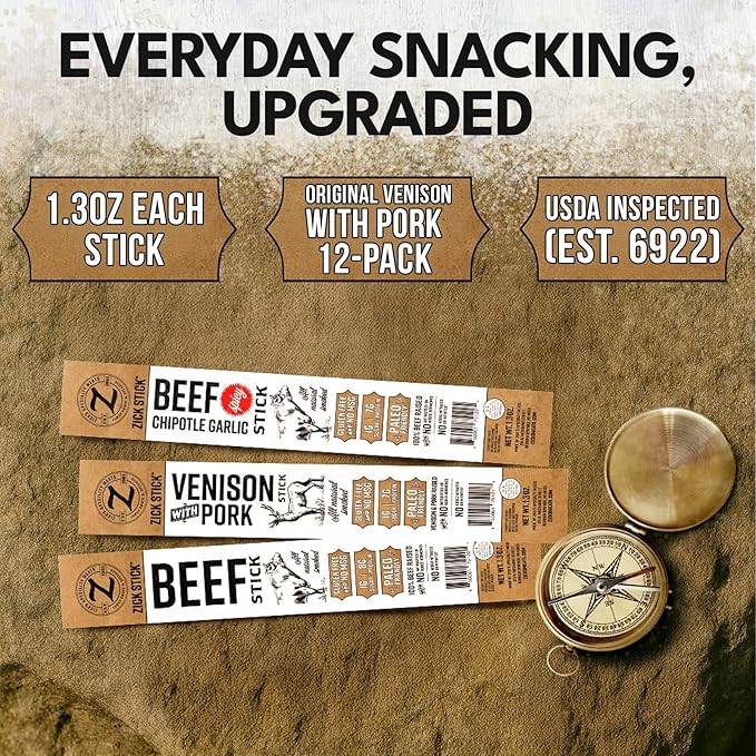 Zick's Hardwood Smoked Original Beef Meat Snacks 1.3oz | Gluten-Free Paleo Friendly No Hormones or MSG High Protein Clean Ingredients On-the-Go Individually Wrapped Sticks | Beef - 12 Pack