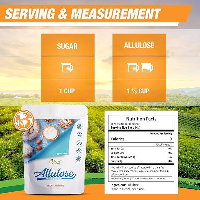 Allulose All Purpose Sweetener Total Servings 567 Zero Calorie Sweetener Sugar-Free Substitute for Baking Smoothies Coffee Low Carb Keto Diet Friendly Food | 5-LB