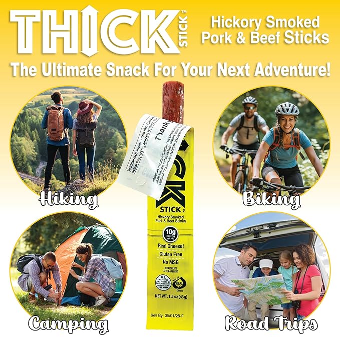 THICK STICK - STONERIDGE OLD-FASHIONED QUALITY DILL GARLIC &amp CHEDDAR - Hickory Smoked Pork and Beef Snack Sticks Gluten Free No MSG 15 Count THICK 1.5 oz Sticks High Protein Soy Free 15 Cou