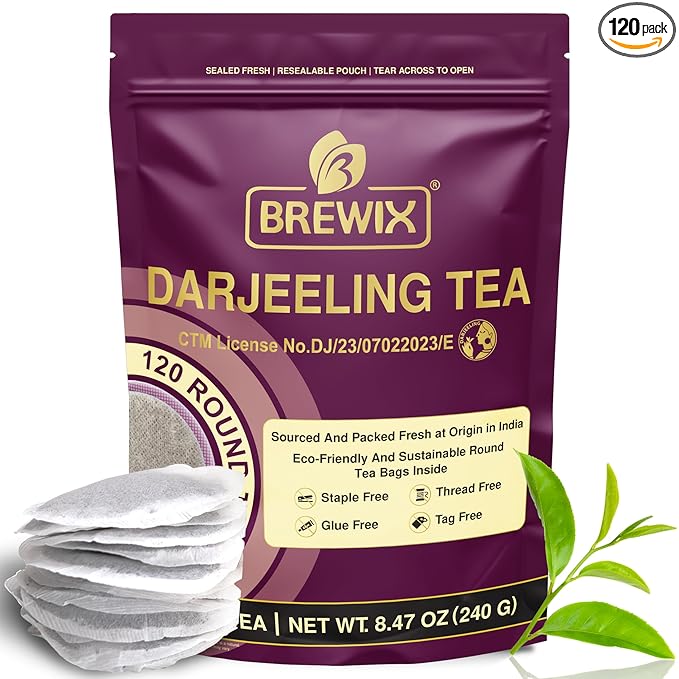 BREWIX Darjeeling Black Tea Bags From Himalayas (120 Round Tea Bag) | Caffeinated | Breakfast Tea