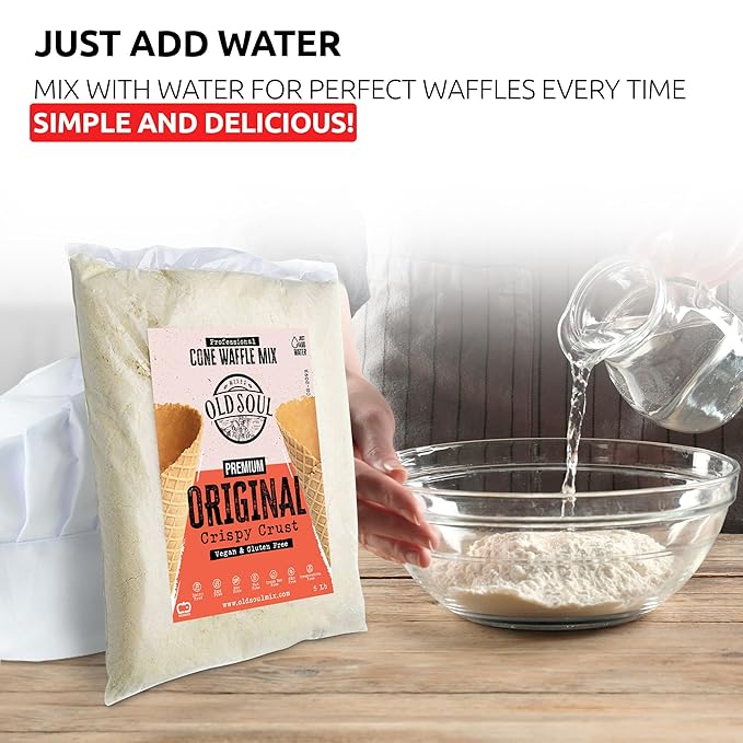 OldSoul Professional Cone Waffle Mix | Original Flavour | Batter Mix | GLUTEN FREE &amp VEGAN | 5 Lbs | 112 Waffles (5 Lbs Gluten Free &amp Vegan)