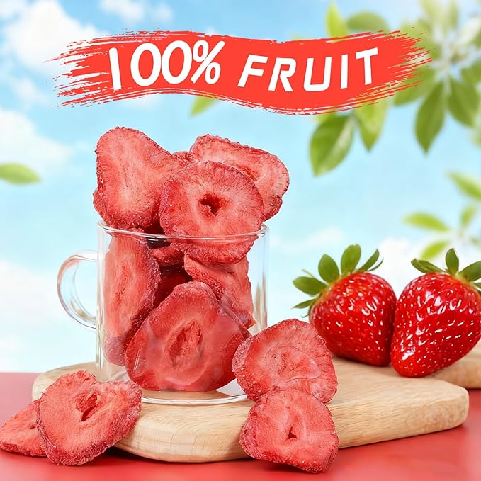 Freeze Dried Strawberries 100% Real Fruit Crunchy Sweetness No Sugar Added | Great for Cereal Yogurt Snacks &amp Baking | Resealable Bag Gluten Free Non-GMO